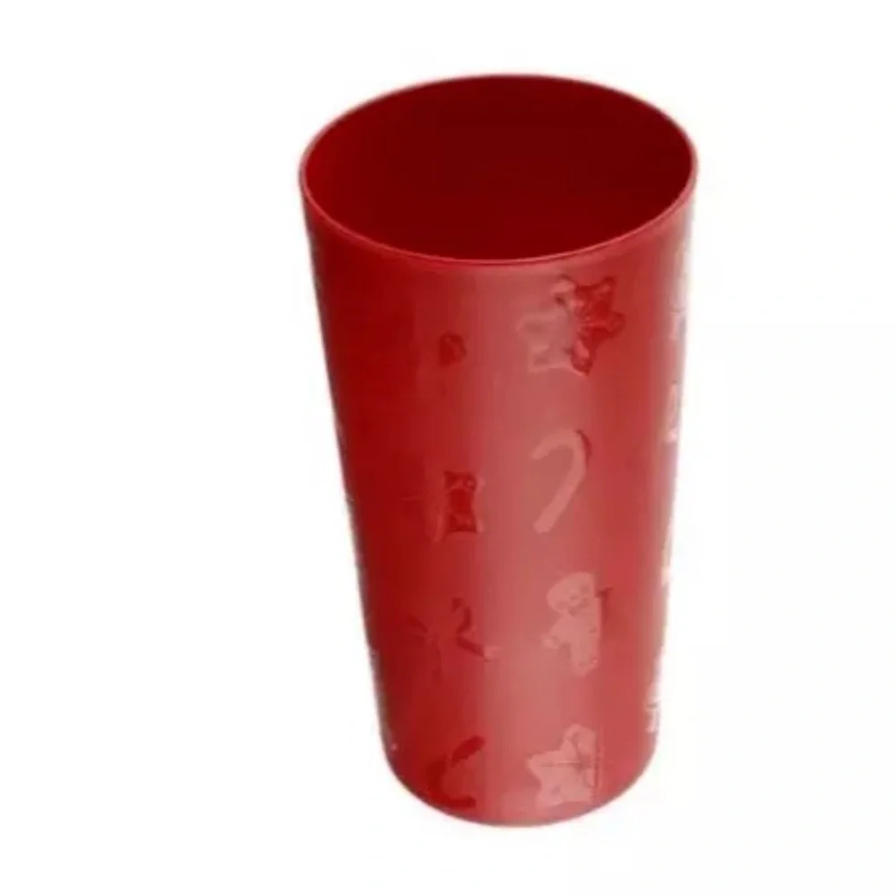 Set of 12 Red Christmas Plastic Tumbler Drinking Cup Festive Holiday Design NEW